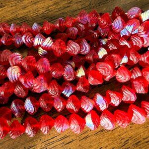 9 (Nine) 8" Strands Czech Glass Beads - Matte Ruby AB Shells 8x9mm